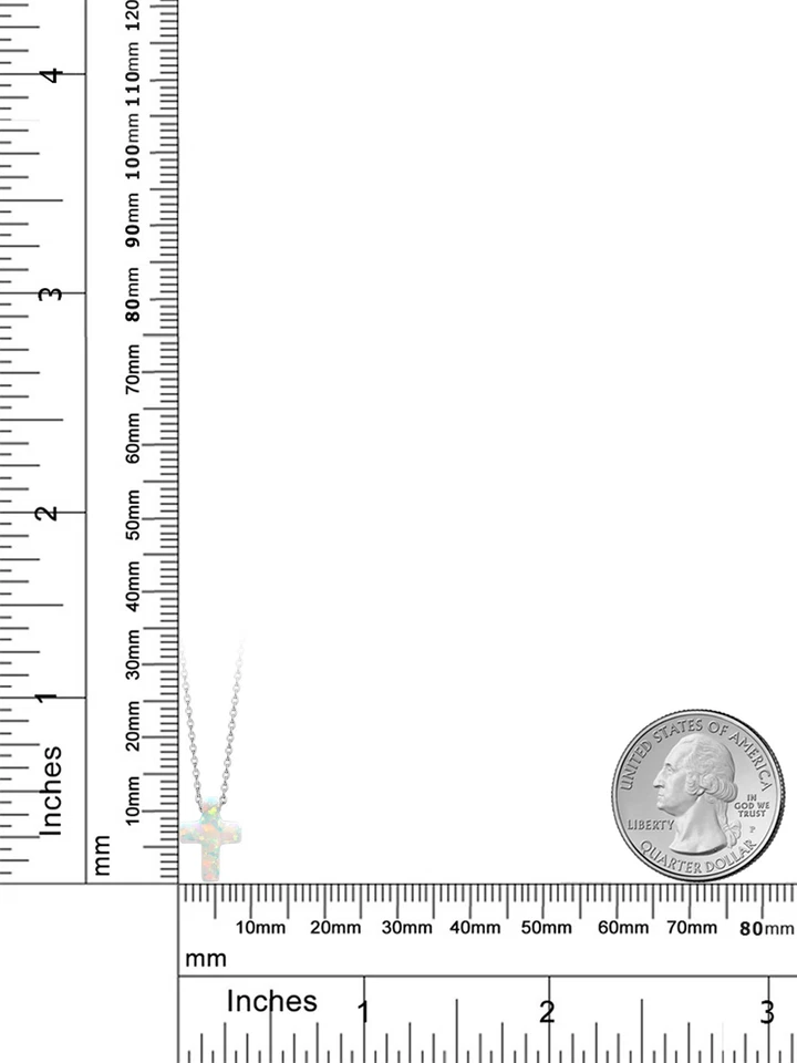 Unisex 12MM Created Opal Cross Pendant Necklace | 925 Sterling Silver | With - Image 2 of 4