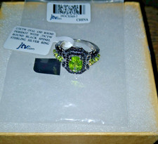 GREEN PERIDOT BLACK SPINEL RHODIUM OVER STERLING SILVER RING 3.45CTW SIZE 7 NWT