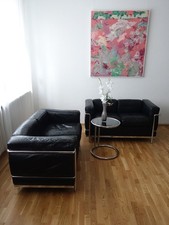 LC 2 2-Sitzer-Sofa, Leder schwarz, Original Cassina gebraucht 