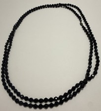 Long Antique Victorian Faceted Jet Glass Mourning Necklace