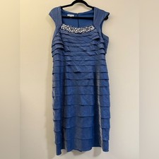 London Times Elegant Gemstone Ruffle Evening Wear Dress in Iridescent Blue - 14