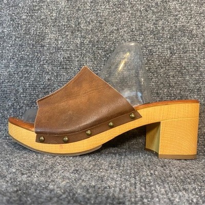 MIA Merel Studded Block Heel Mule Clog Sandal Shoes US 9.5 Brown