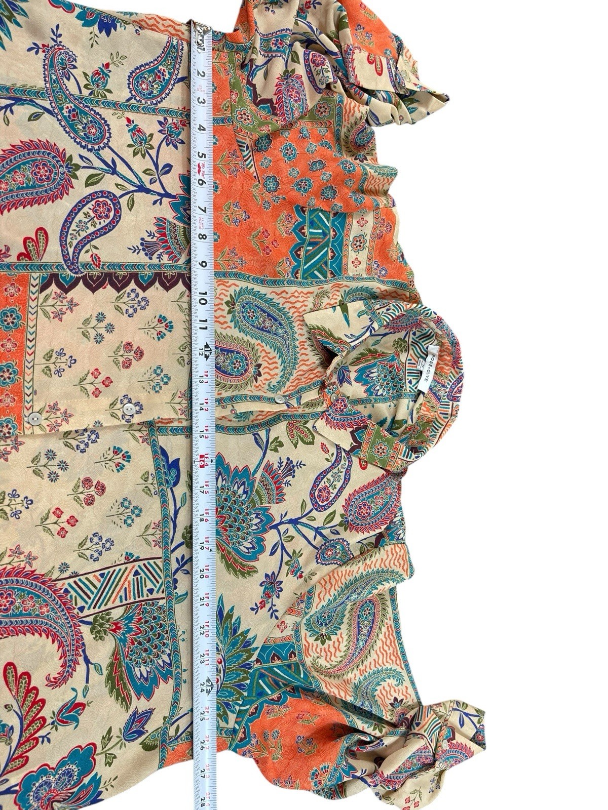 Rose & Olive Patchwork Orange Tan Button Up Top W… - image 10