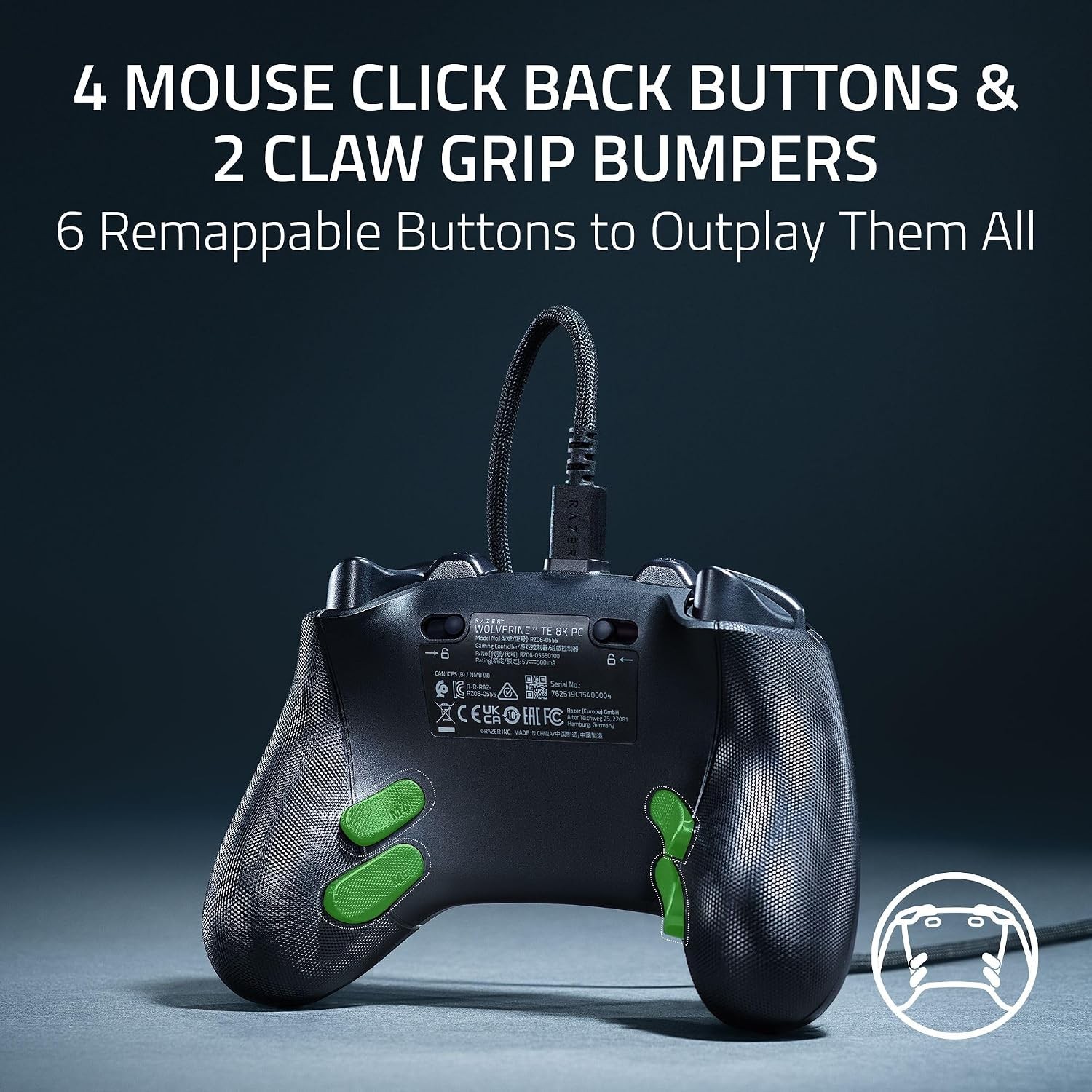 Controlador alámbrico Razer Wolverine V3 Tournament 8K para PC certificado reacondicionado, imagen 8
