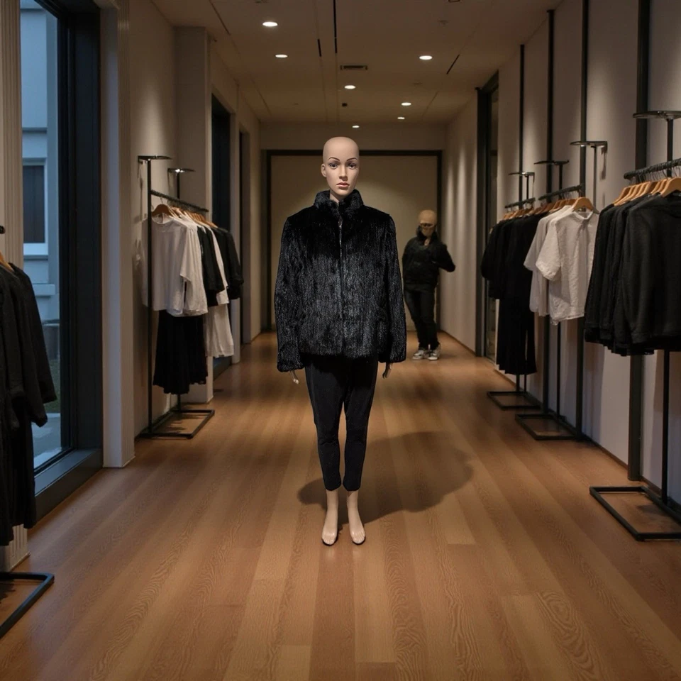 Chaqueta bomber visón negra corte pana para dama Foto 2 de 4