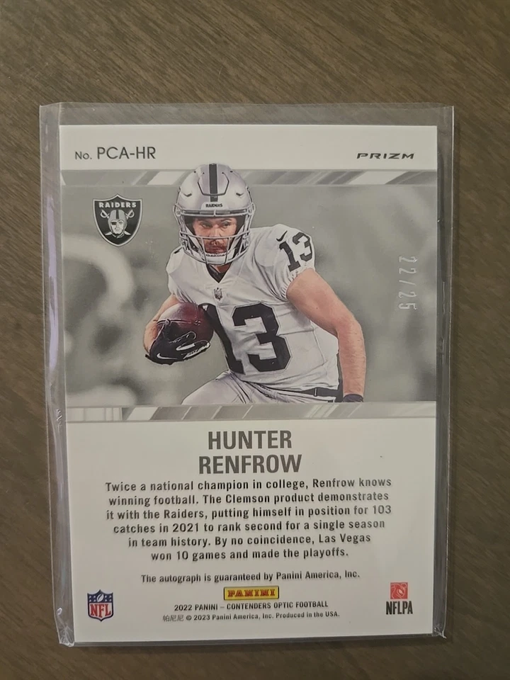 Hunter Renfrow Green Pulsar Auto 22/25. Panini Contenders Optic - Image 2 of 3