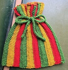 VTG 60s 70s Handmade Knit Hat Colorful Striped Adult Size Red Green Yellow