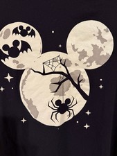 Disney Mickey Mouse Halloween Bat Spider Moon Graphic T-Shirt Black XL 46-48 