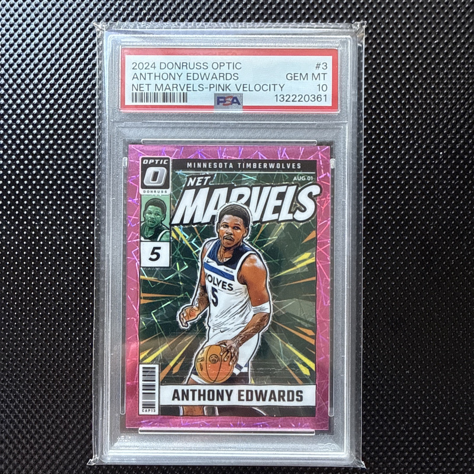 2024 PANINI DONRUSS OPTIC NET MARVELS PINK VELOCITY ANTHONY EDWARDS 61/79 PSA 10