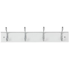 4 Double Chrome Coat Hooks White Wall Mounted Hook Rail Marked Panel