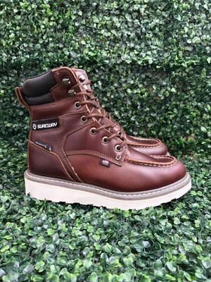 Waterproof SUREWAY Soft Toe Red/Wine Leather Work Boots 619-WP Mens Size 8.5