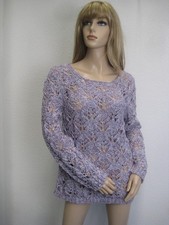UTA RAASCH  PULLOVER STRICK  HÄKELEFFEKT violet/weiß  Gr.  42/44/46 wie NEU