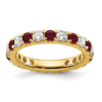 14 Karat Gelbgold 2,86 kt im Labor gezüchteter Diamant & Rubin Ewigkeit Bandring Größe 8