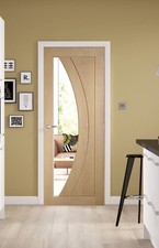 Internal Oak Unfinished Salerno with Clear Glass Doors - 1981 X 838 X 35MM (33")