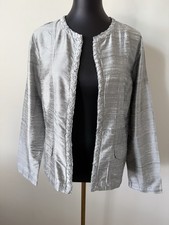 Chico's Women's 2 L/12 Silk Braided Style Trim Open Front Jacket Silver/Gray
