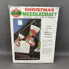 Vtg Bucilla Christmas Needlecraft Kit 2 Felt Sequin Jeweled Christmas Stockings