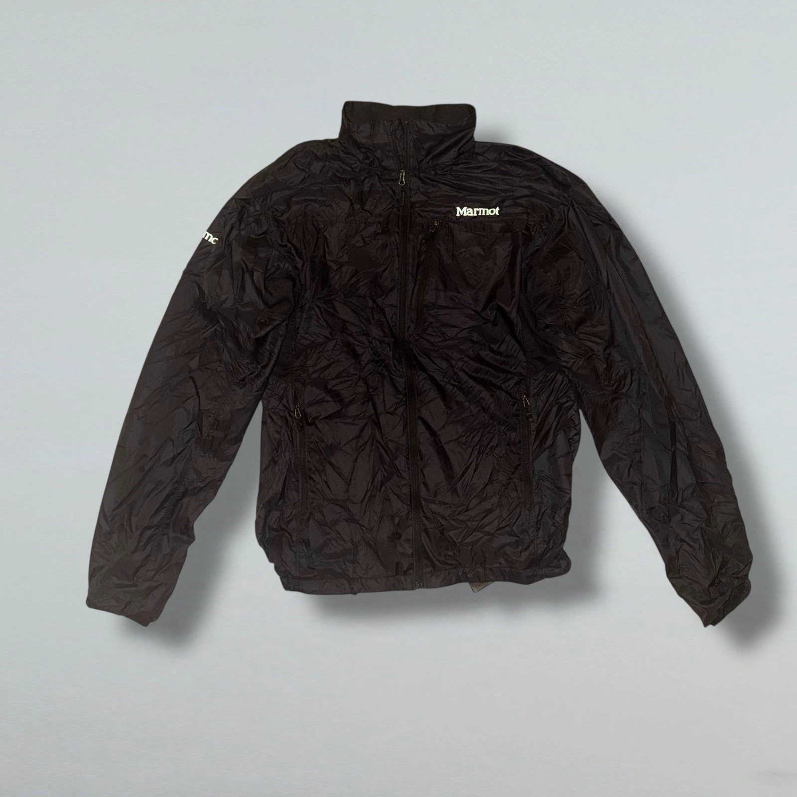 MARMOT Windbreaker Lightweight Fleece Lined Black Full Zip Jacket Nylon Sz L