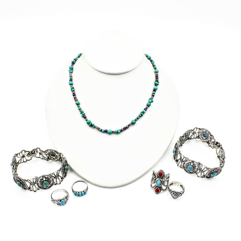 Carolyn Pollack Sterling Turquoise Rings Bracelets Necklace Lot of 7 #S5409-5