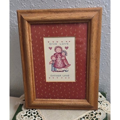 Vintage Figi Graphics 'Give Love Gather Love' Wall Art Wood Framed Folk Art