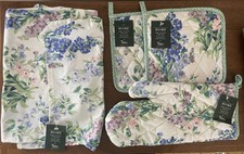 Vintage Laura Ashley  Floral Kitchen Set Apron, Oven Mitt & 2 Pot Holders NEW