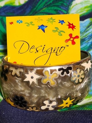 ALAN K DESIGNO CUFF GREY STERLING SILVER 925 RESIN ART ABSTRACT MULTI NEW