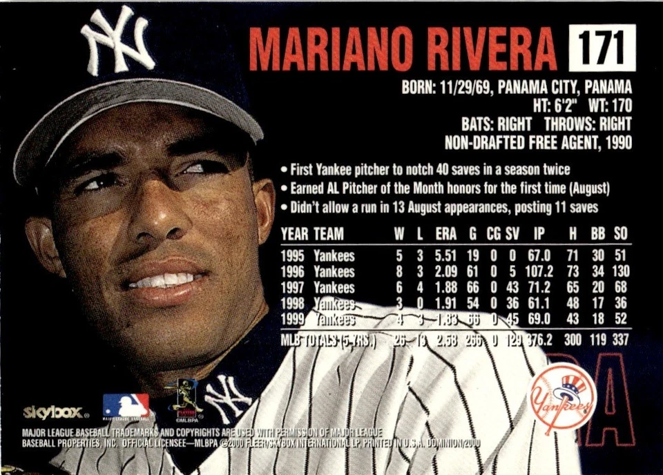 2000 SkyBox Dominion Mariano Rivera New York Yankees #171 - Image 2 of 2