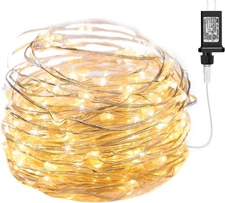 Minetom Fairy Lights Plug in, 33Ft 100 LEDs Waterproof Silver Wire Firefly Light