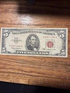 1963  RED SEAL $5 Five Dollar NOTE Abraham Lincoln United States