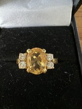 Natural Citrine CZ Solitaire Engagement Ring 14k SOLID YELLOW Gold
