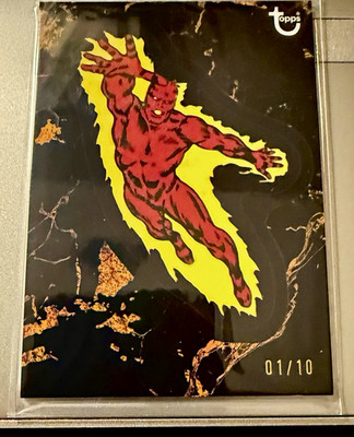 2025 Topps Marvel Comic Book Heroes 1976 #42 HUMAN TORCH Serial #01/10  blk/gold