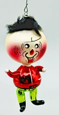 De Carlini Blown Glass Boy Man Ornament Fussy Hair Hand Painted MCM Vintage