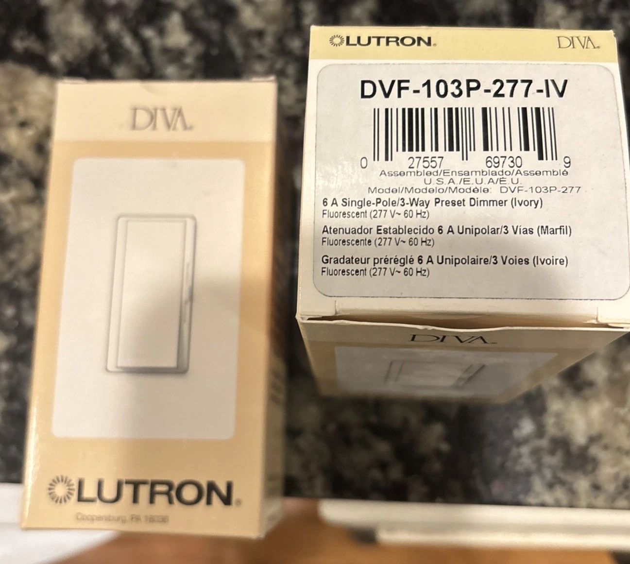 Lutron DVF-103P-277-IV Diva 277V / 6A Fluorescent 3-Wire HiLume LED 3-way Dimmer