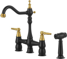 Vintage 4-Hole Brass Kitchen Faucet with Side Sprayer, Black Gold Finish