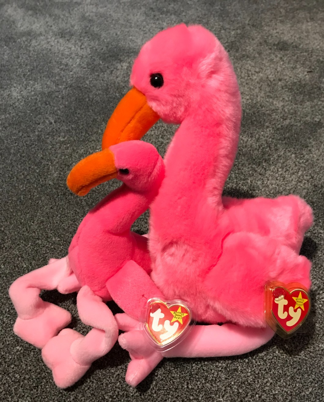 TY Buddy & Beanie Pinky Flamingo Retired Set Tag Protectors~ New~