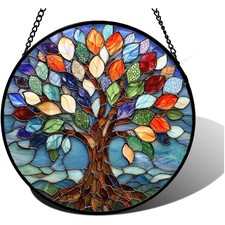 Vibrant 9.8'' Stained Glass Suncatcher - Tree of Life Decor for All Occasions