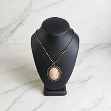 Vintage Costume Faux Cameo Necklace Pendant Rose Pink