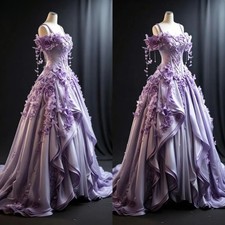 Vintage Forest Fariy Violet Evening Dresses with 3D Flowers Tulle Party Gowns