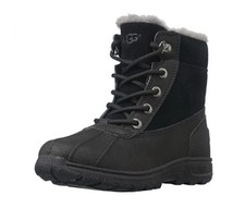 UGG Kids Leggero Lace-Up Snow Rain Boot Sz-12 Black  Grey Zip Up Fur Lined