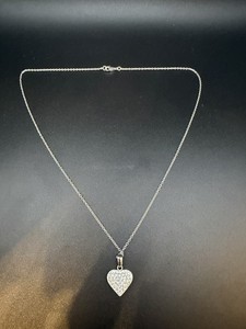 Diamond Studded Heart Pendant Sterling Silver Necklace 18.75" long
