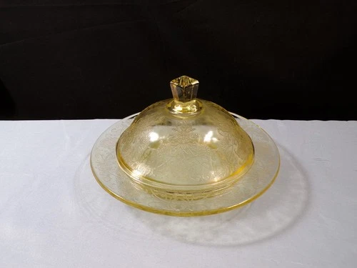Hazel Atlas Yellow Depression Glass Florentine Poppy #2 Covered Butter Dish