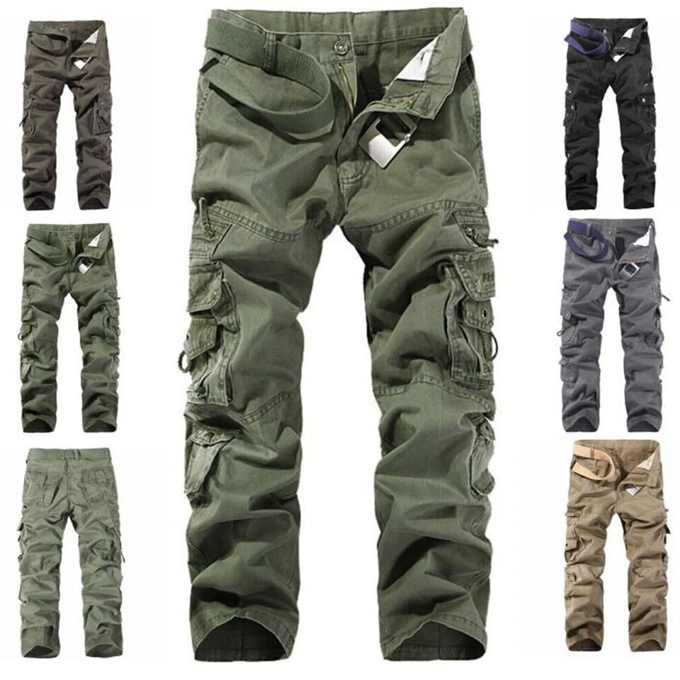 Mens Army Cargo Combat Military Trousers Pants Slacks Multi Pockets Casual Work