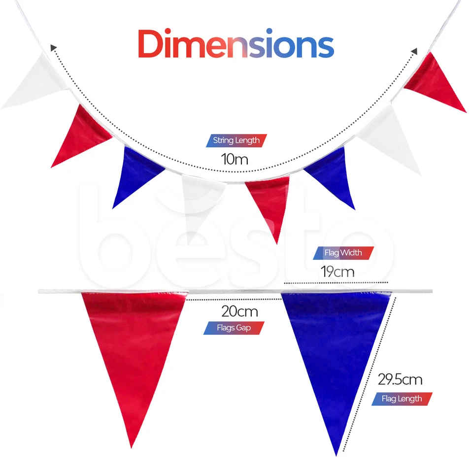 Red White Blue 33 Feet, 20 Flags PVC Pennant Banner Party Bunting Union Jack 10m - Image 2 of 4