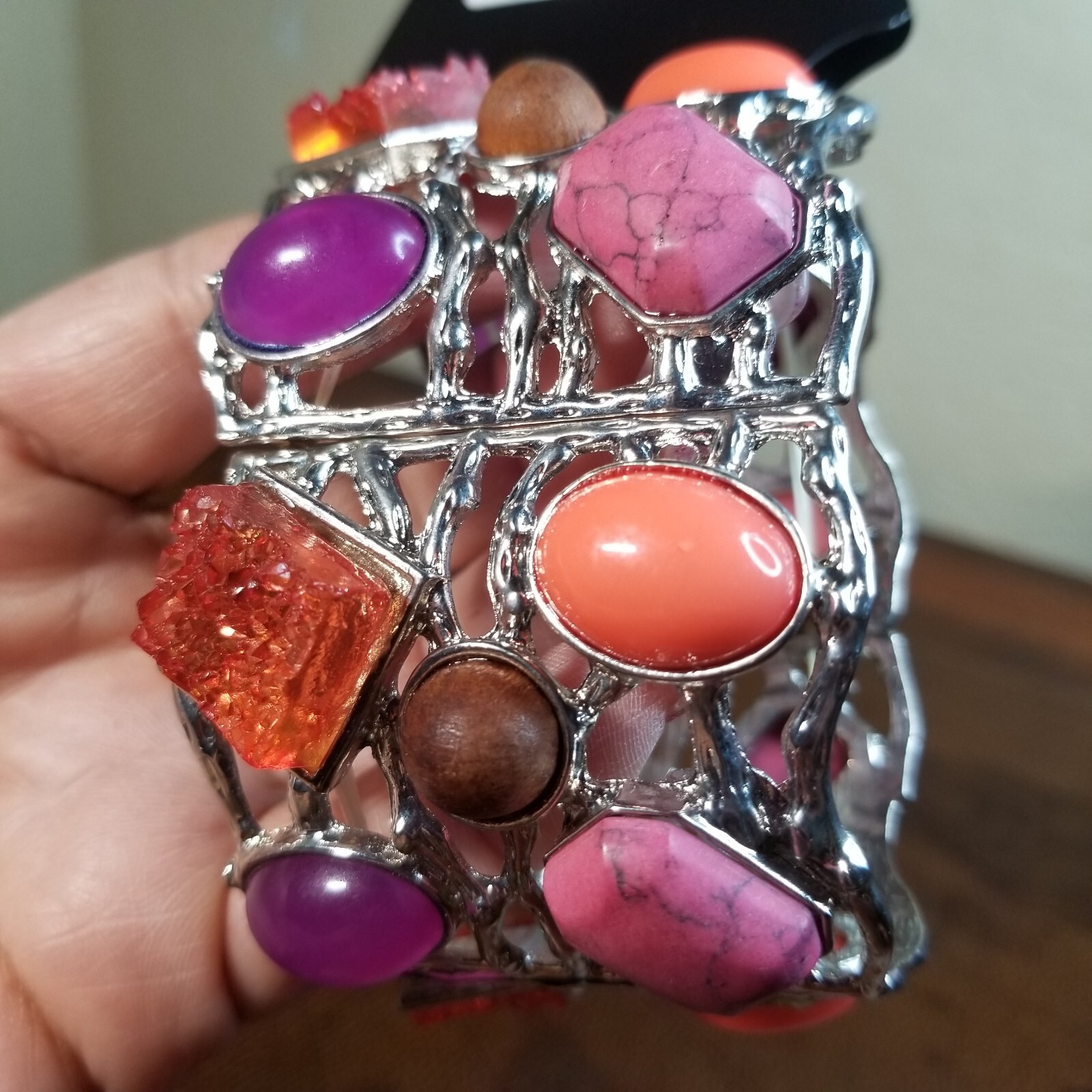 Ami Silver and Multi-colored Simulated Stone Brac… - image 1