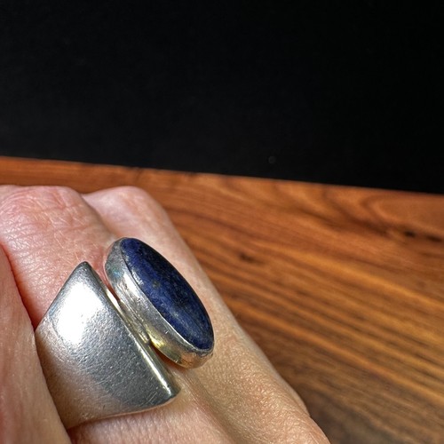 Vtg Natural 925 Sterling Silver Oval Shape Labradorite Gemstone Blue Ring 6.5 - Picture 9 of 13