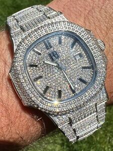 Real Mens Watch Fully Iced Blinged Stainless Steel Bust Down Out 41mm Hip Hop