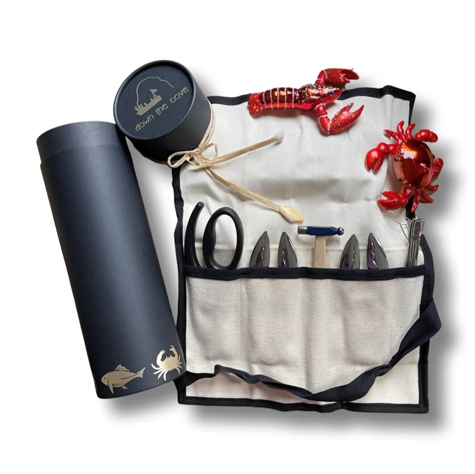 Deluxe Shellfish Tools Gift - Lobster Crab Crackers Seafood Forks Canvas Wallet