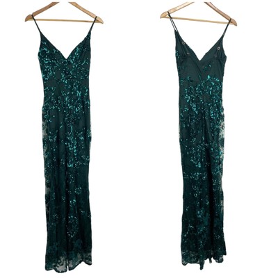  Lulus NWT Shine Language Emerald Green Sequin Mermaid Maxi Dress Size XS Gown
