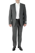 Paolo Giardini 2 Piece Men's Suit Slim Fit Birdseye Pattern 2 Button Light Grey