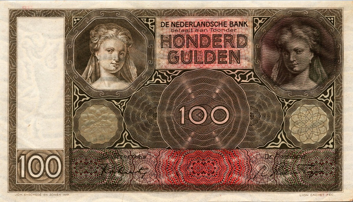 Netherlands 100 Gulden 6 October 1942, AU / UNC P-51c ,Completely