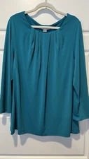 NWT CALVIN KLEIN Lagoon Blue Long Sleeve Suit Separate Top L Pleated Neckline